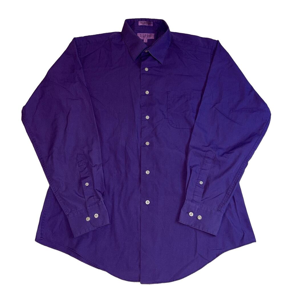 Bergamo New York Fitted Dress Shirt Men’s L (16-16.5) 34/35 Purple Long Sleeve